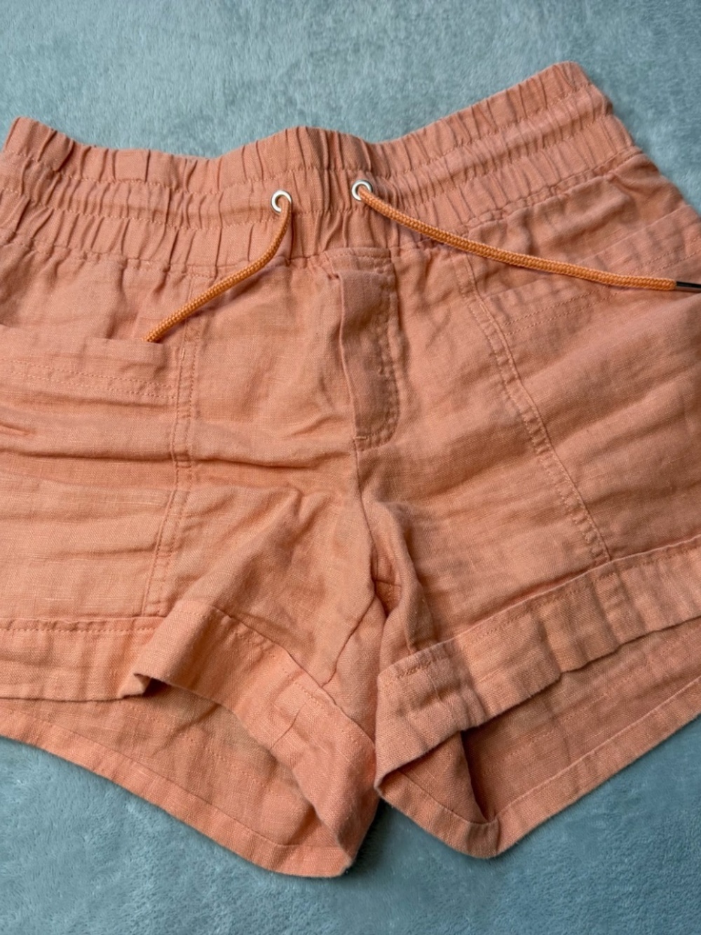 Athleta Cabo Linen Blend Shorts Size 2 Peach Coral Drawstring Casual Summer - Picture 1 of 12